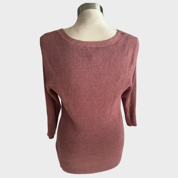 Maurices Small V Neck 3/4 Sleeve Rose Pink Ribbed Sweater Rayon Polyester - Picture 3 of 7
